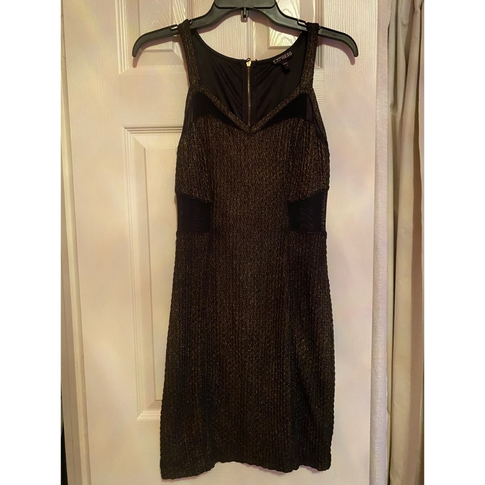 Express body con black and gold dress